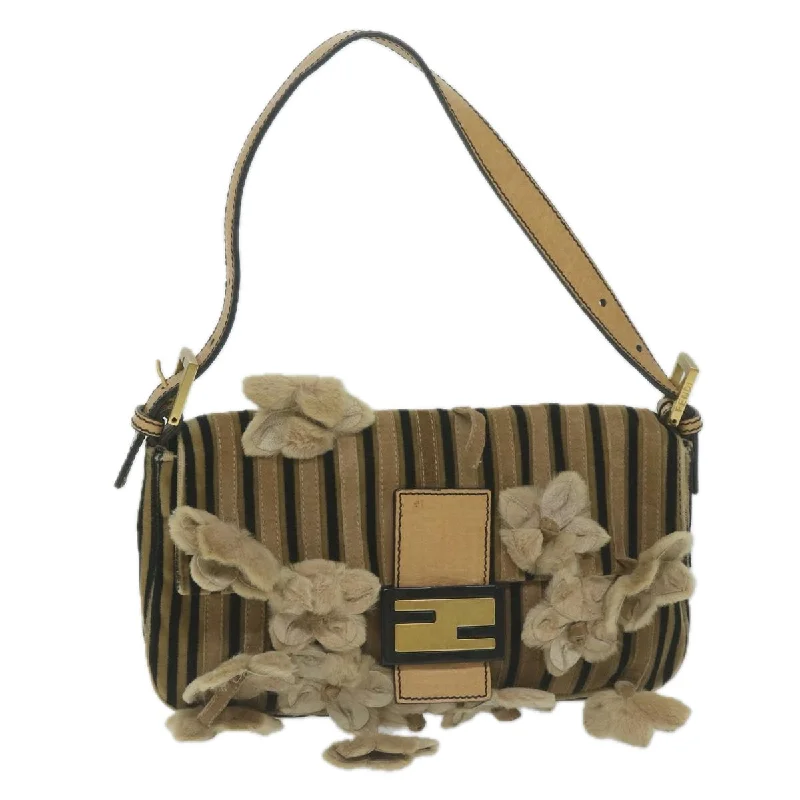 FENDI Flower Mamma Baguette Shoulder Bag Velor Brown  yk10365