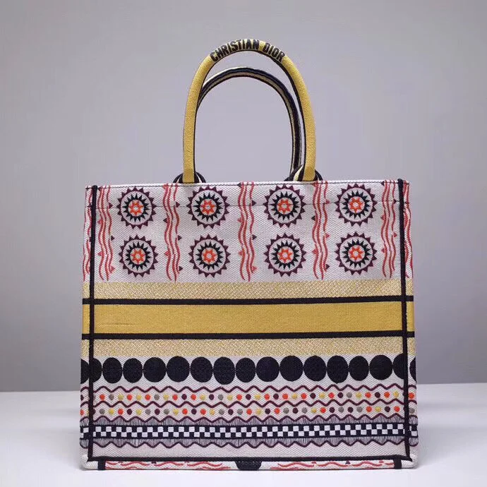 Christian Dior Book Tote Bag In Multicolored Geometric Motif Canvas