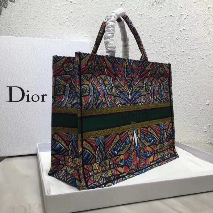 Christian Christian Dior Butterfly Book Tote In Multicolor Embroidered Canvas