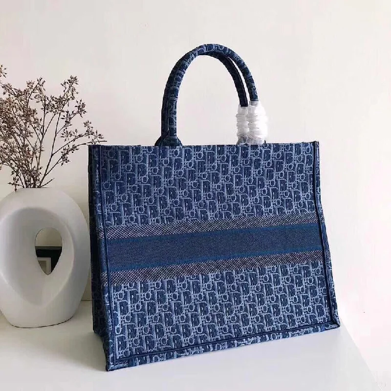 Christian Dior Book Tote In Denim Blue Christian Dior Oblique-embroidered Canvas