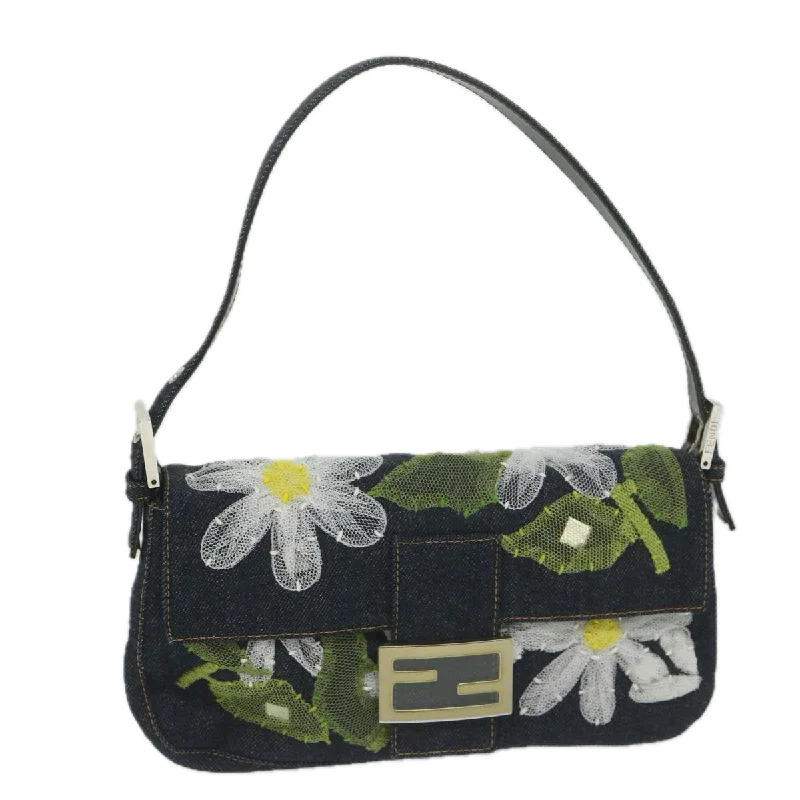 FENDI Flower Lace Mamma Baguette Shoulder Bag Denim Blue  ki3965A