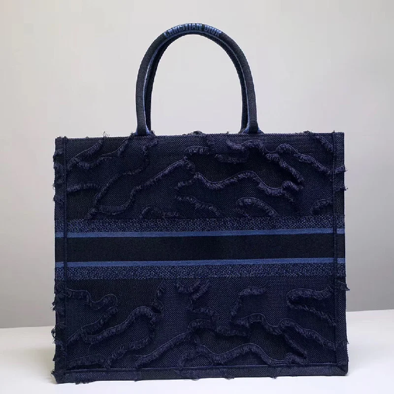 Christian Dior Book Tote Bag In Blue Camouflage Embroidered Canvas