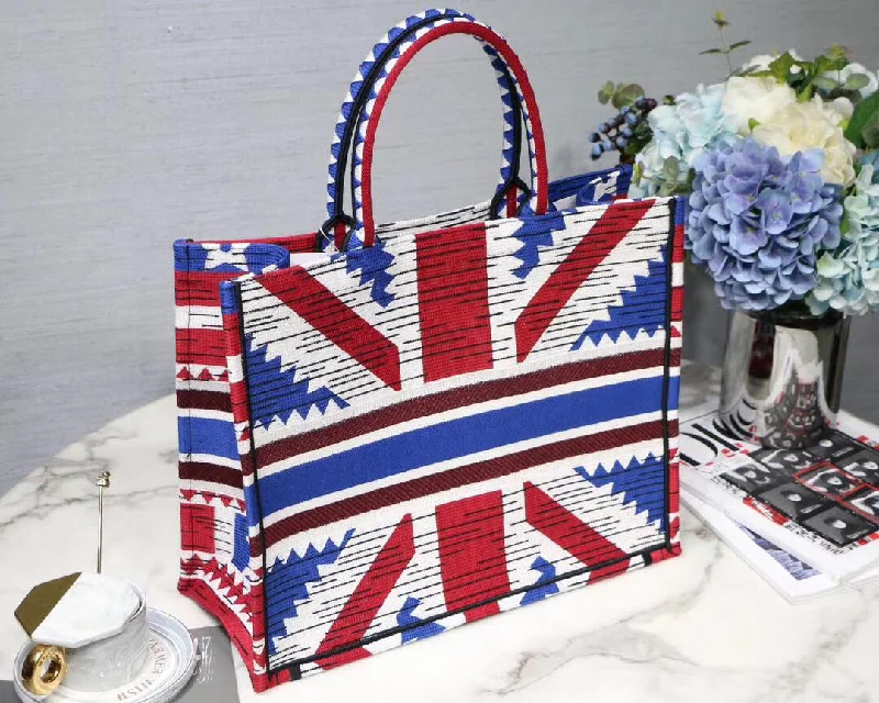 Christian Dior Book Tote Bag In French Flag Embroidered Canvas