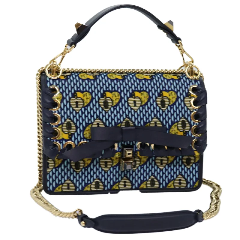 FENDI Canai Chain Shoulder Bag Suede 2way Blue  73399A