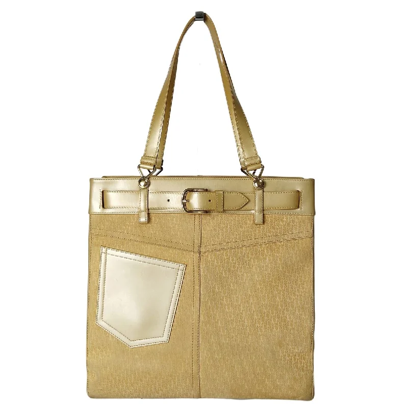 Christian Dior Christian shoulder tote bag in golden monogram suede