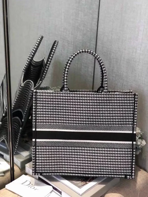 Christian Dior Book Tote Bag In Houndstooth Embroidered Canvas