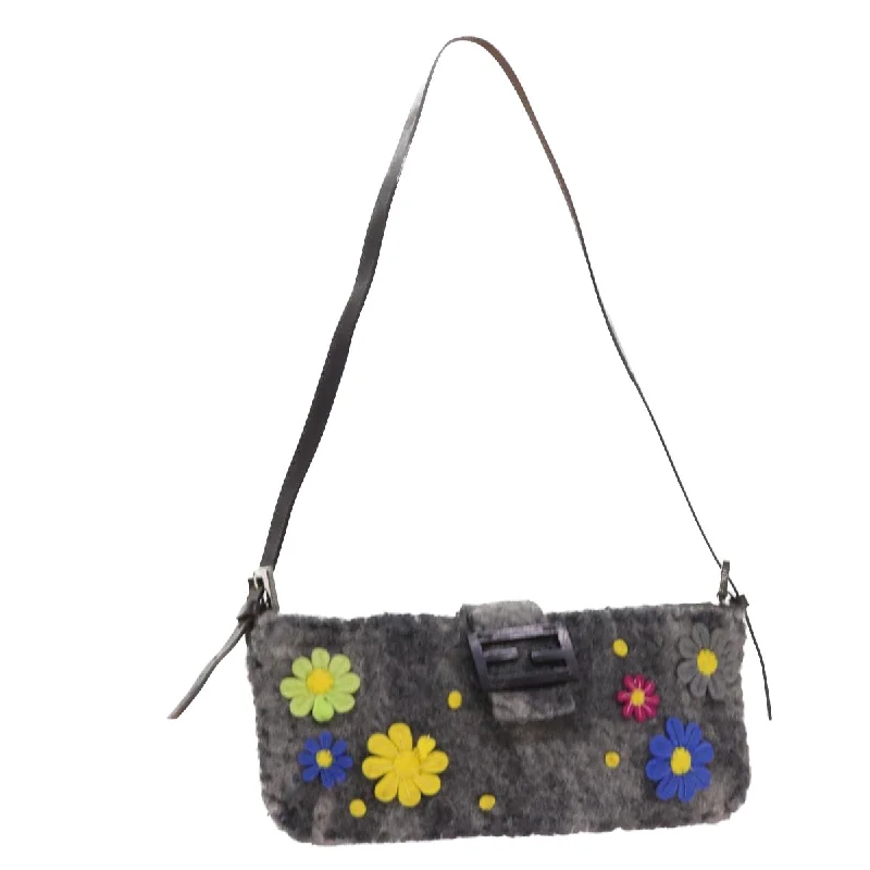 FENDI Flower Mamma Baguette Shoulder Bag Wool Multicolor  yk9152