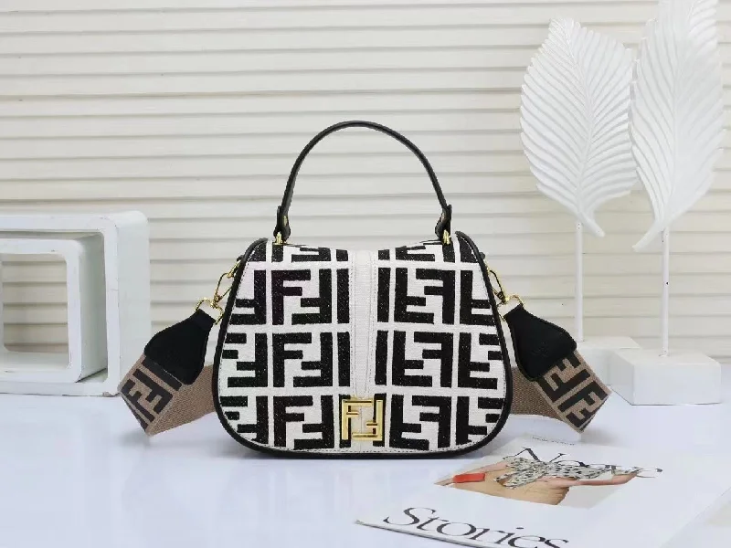 Fendi Handbag Flip Shoulder Bag Black White