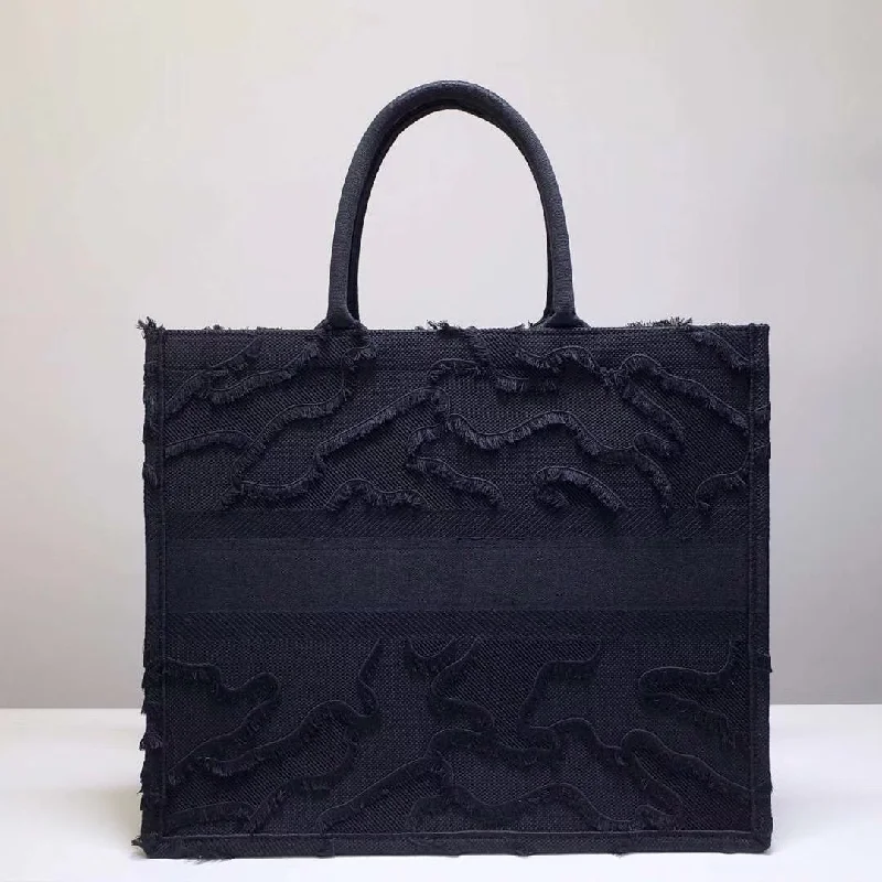 Christian Dior Book Tote Bag In Black Camouflage Embroidered Canvas