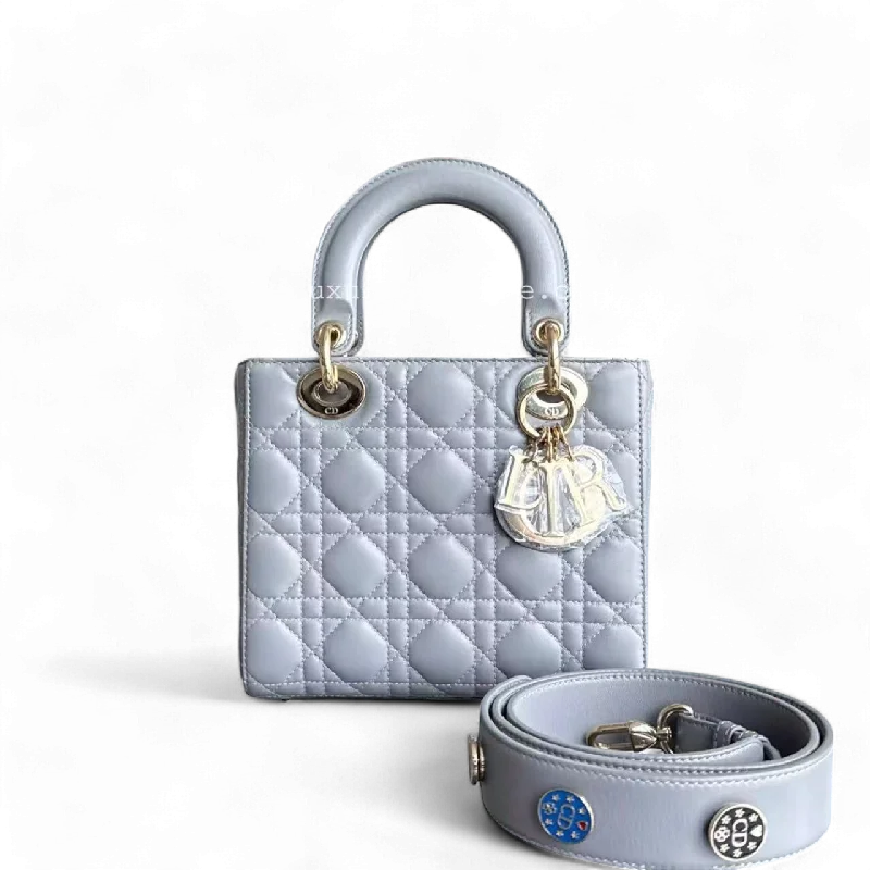 Dior Lady Small Cannage Lambskin Grey Gray Golden Hardware ABC MyABC Shoulder Bag