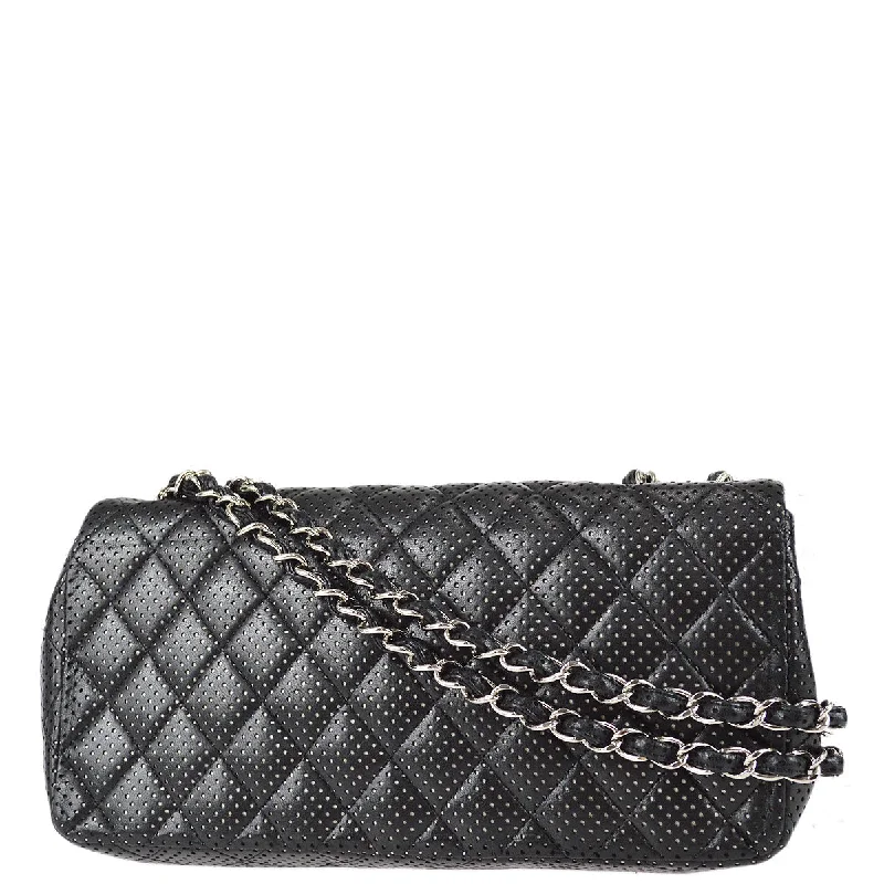 Chanel East West Chain Shoulder Bag Black Punched Lambskin