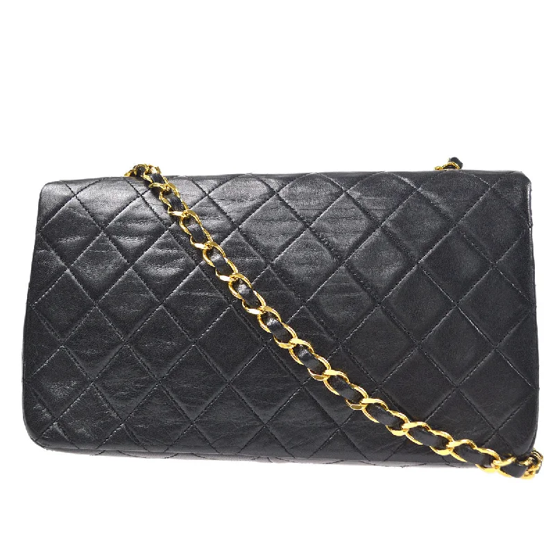 CHANEL Full Flap Chain Shoulder Bag Black Lambskin