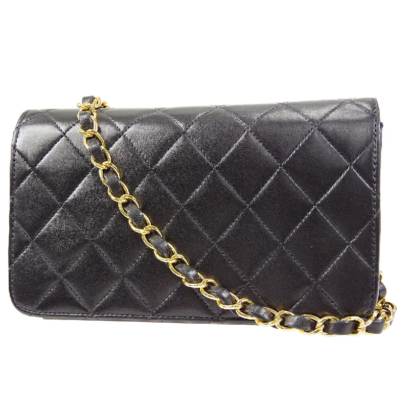 CHANEL Full Flap Chain Shoulder Bag Black Lambskin