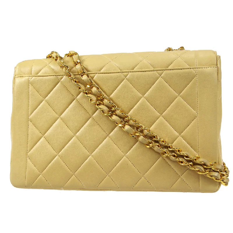 CHANEL Classic Single Flap Medium Shoulder Bag Beige Lambskin