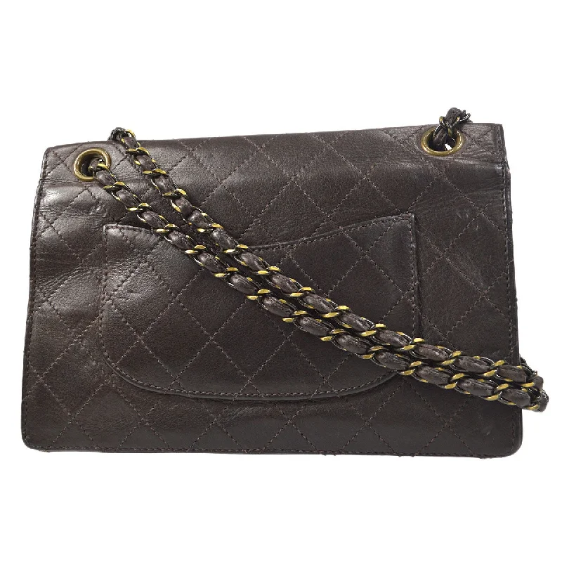 CHANEL Double Chain Shoulder Bag Brown Calfskin