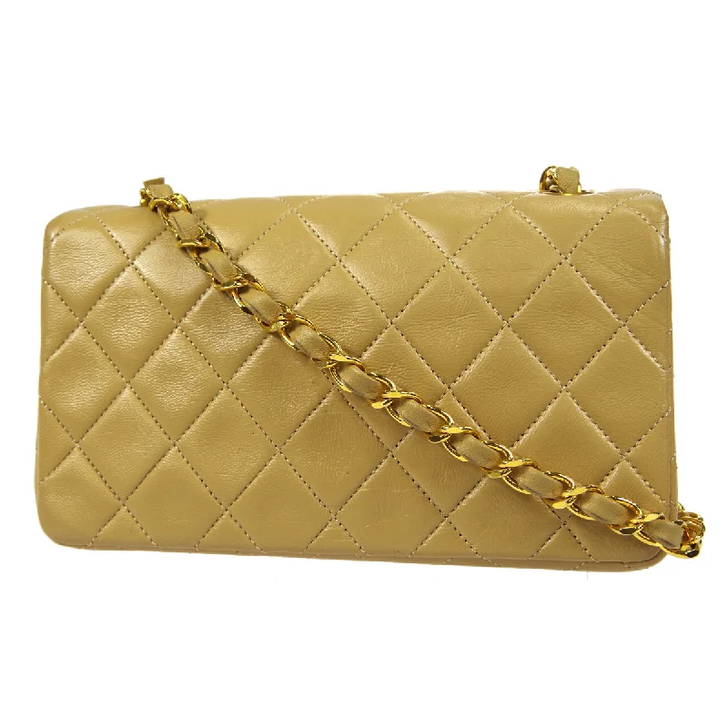 CHANEL Full Flap Chain Shoulder Bag Beige Lambskin