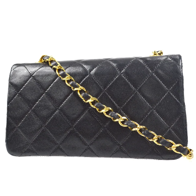 CHANEL Full Flap Chain Shoulder Bag Black Lambskin