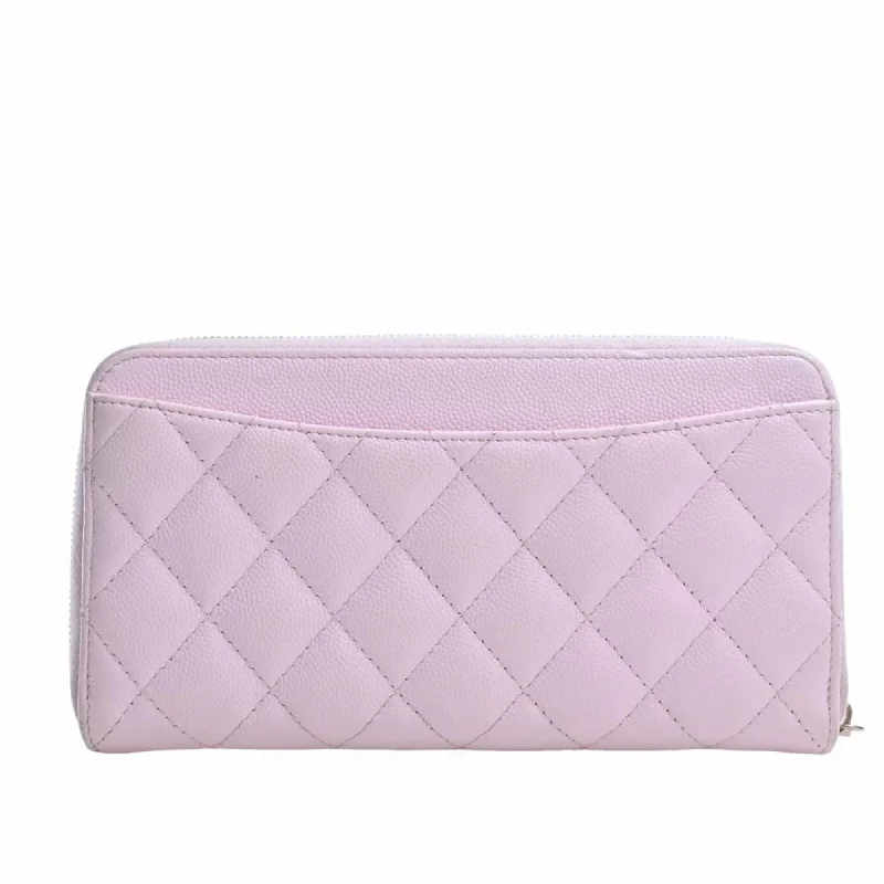 CHANEL Caviar Skin Matelasse Coco Mark Round Long Wallet Pink Ladies