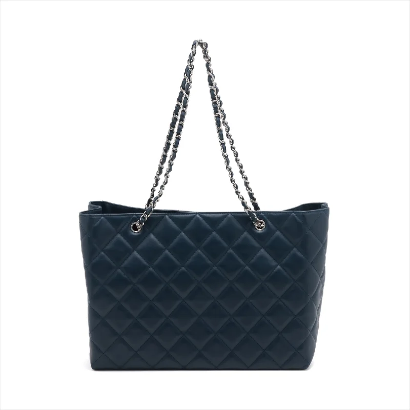 Chanel Matrasse Leather Tote Top Bag Navy Silver  15th