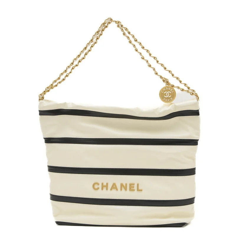 CHANEL 22 SMALL HANDBAG IN SHINY CALFSKIN WHITE BORDER AS3260