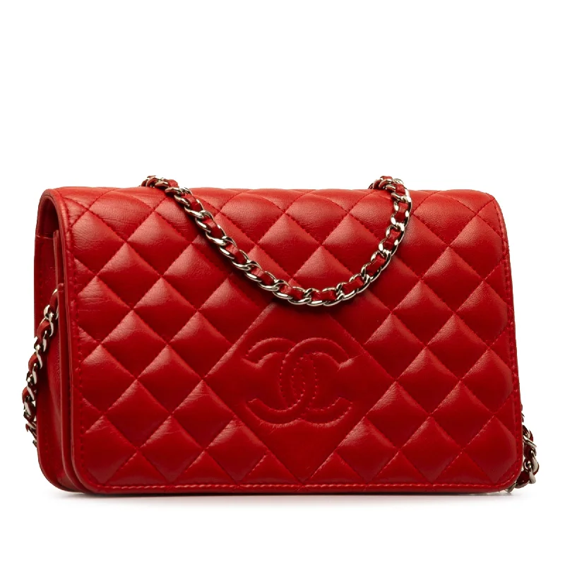 CHANEL Diamond CC Lambskin Wallet on Chain Crossbody Bag