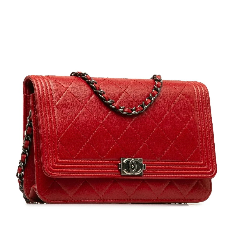 CHANEL Lambskin Boy Wallet On Chain Crossbody Bag