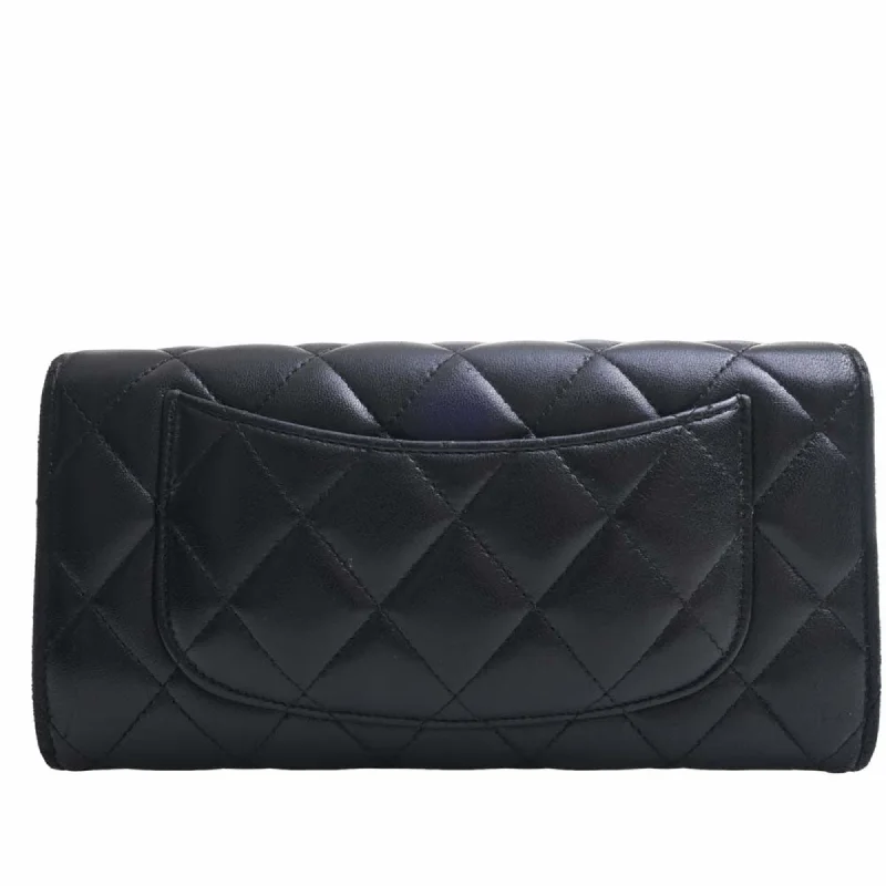 CHANEL Lambskin Matelasse Coco Mark Bifold Long Wallet Black Ladies