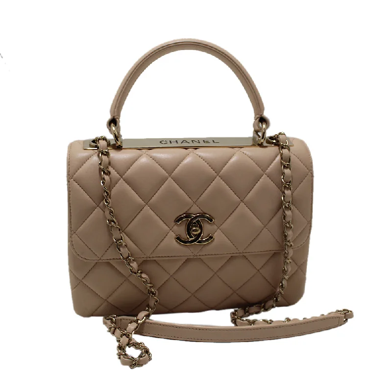 Chanel Beige Lambskin Leather Small Trendy CC Bag with Handle