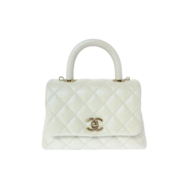 Coco Handle Mini Caviar Iridescent White LGHW