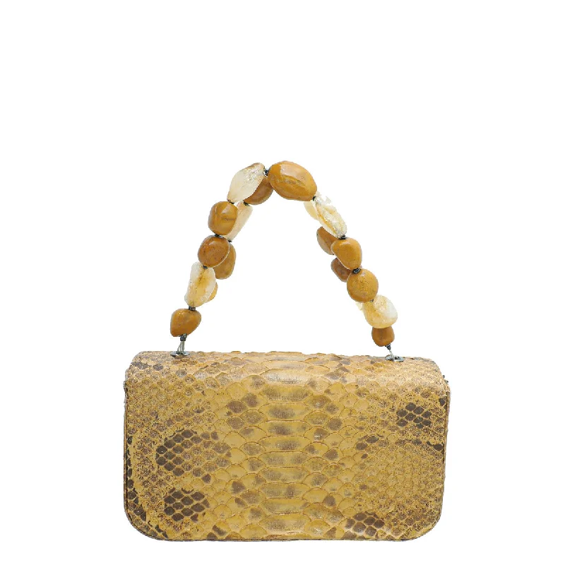 Chanel Cognac Snakeskin CC Kelly Mini Stone Handle Bag