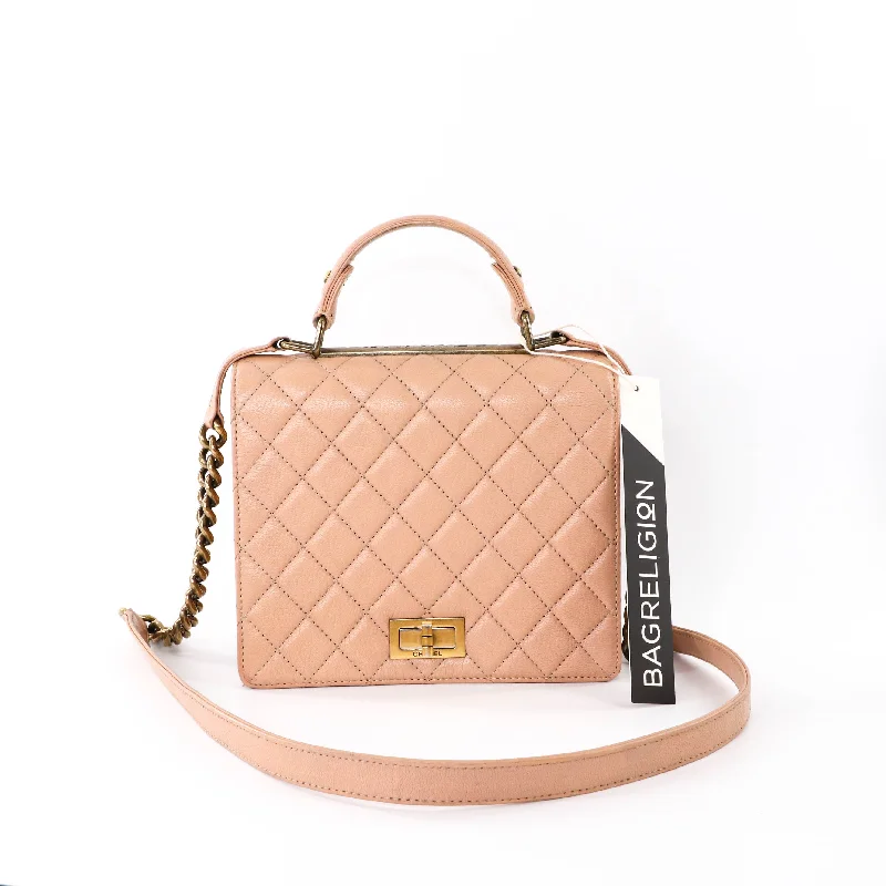 Rita Beige Top Handle Quilted Bag Crossbody