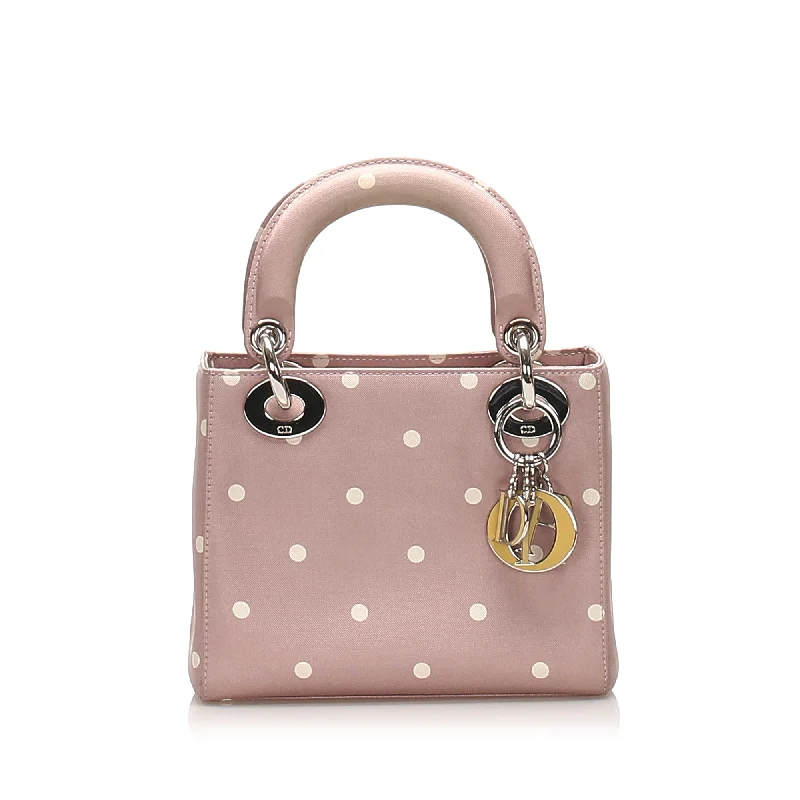 Lady Dior Nylon Handbag Pink and White SHW