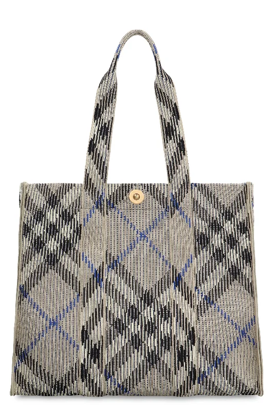 BURBERRY Check Canvas Medium Tote Handbag