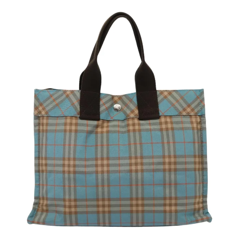 BURBERRY Nova Check Blue Label Hand Bag Nylon Blue Brown  kk307