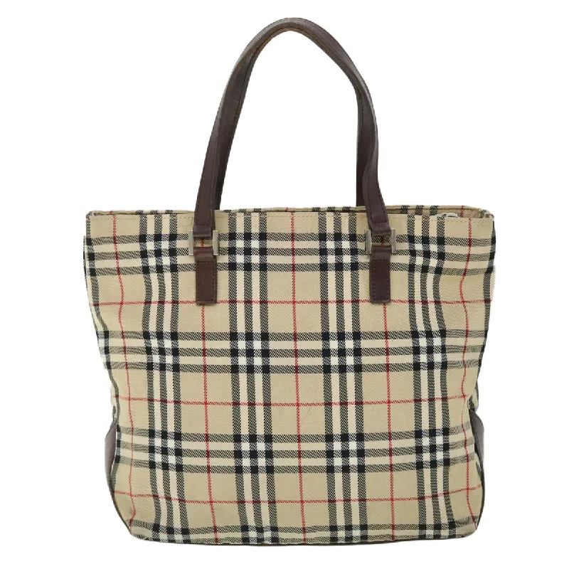 BURBERRY Nova Check Blue Label Hand Bag Nylon Leather Beige Brown  yb329