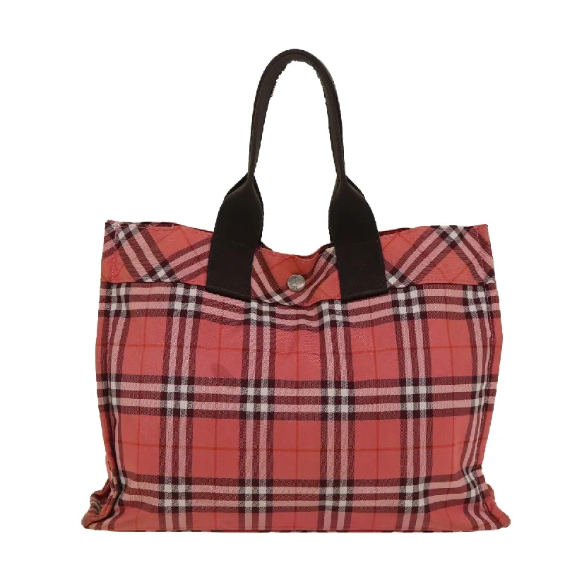 BURBERRY Nova Check Blue Label Hand Bag Nylon Red Silver  ti2014