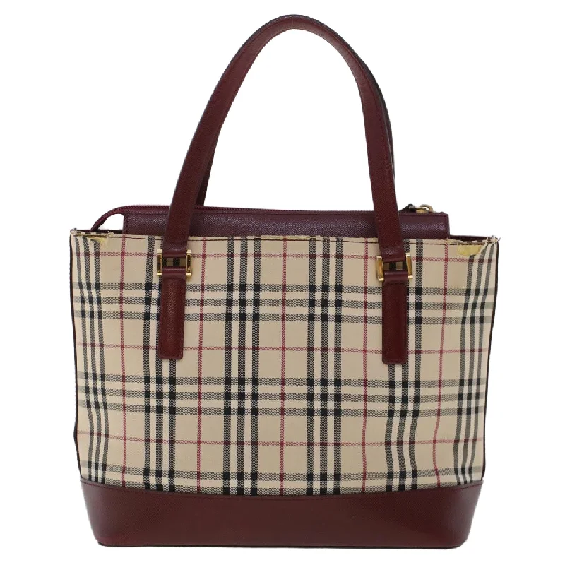 BURBERRY Nova Check Hand Bag Canvas Beige Wine Red  48021