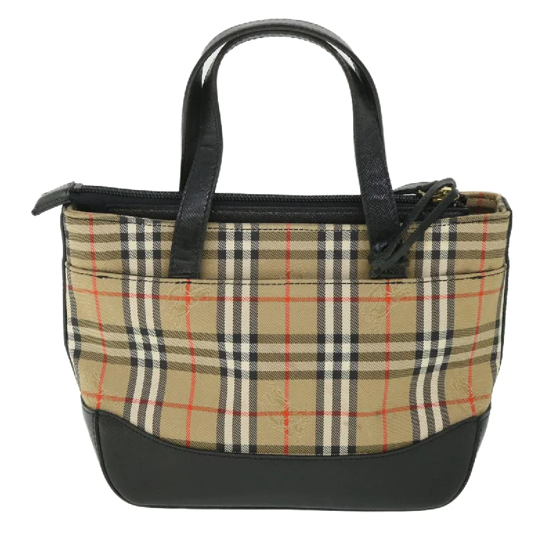 BURBERRY Nova Check Hand Bag Canvas Leather Beige Black  55903