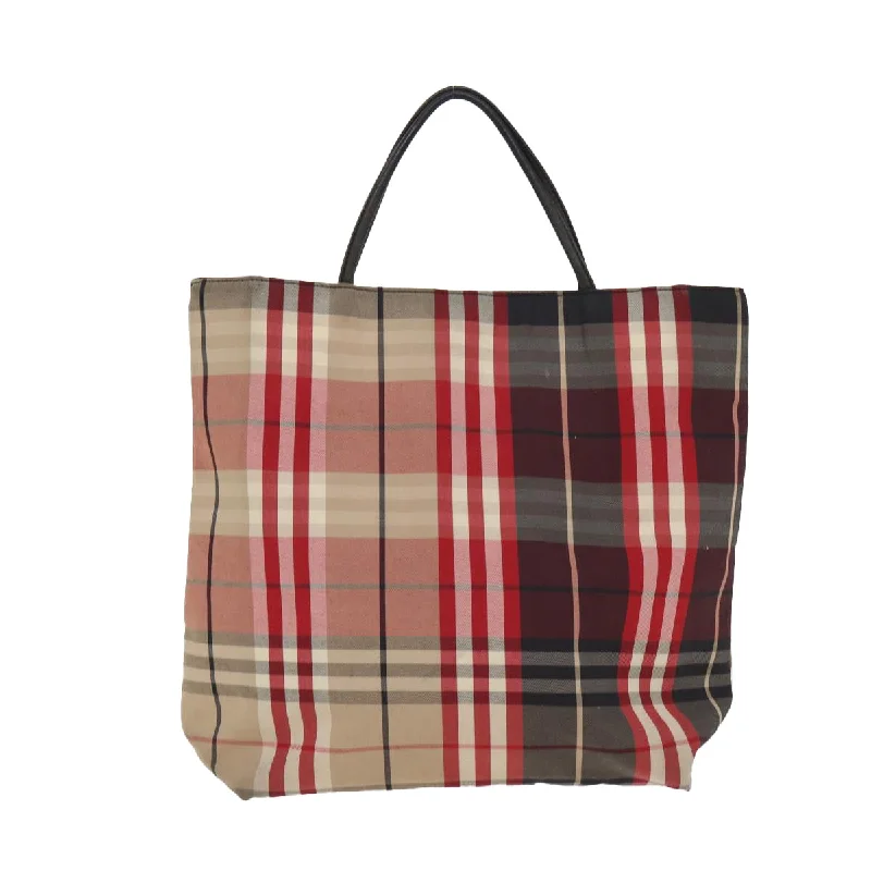 BURBERRY Nova Check Hand Bag Canvas Red Silver  bs17287