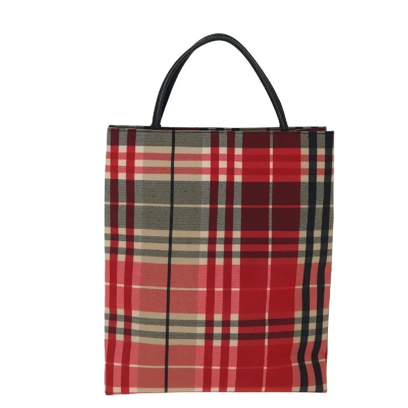 BURBERRY Nova Check Hand Bag Canvas Red  yk13550