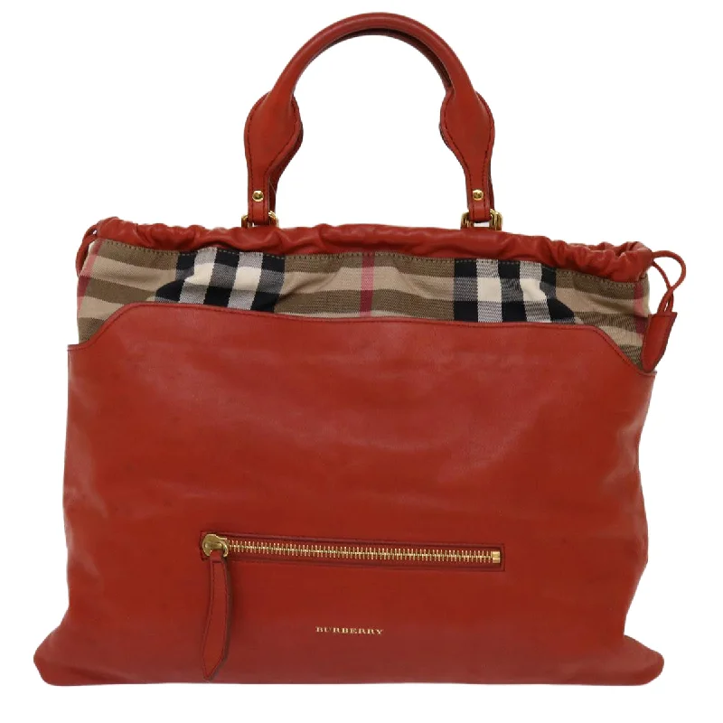 BURBERRY Nova Check Hand Bag Leather 2way Orange  yk11372