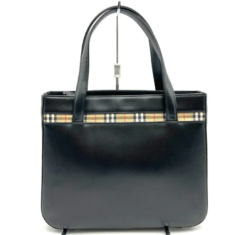 Burberrys Nova Check Handbag Leather Black Women's