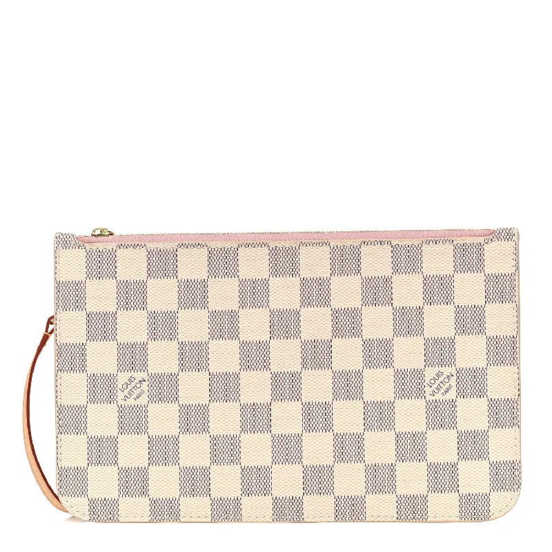 LOUIS VUITTON Damier Azur Neverfull MM GM Pochette Rose Ballerine