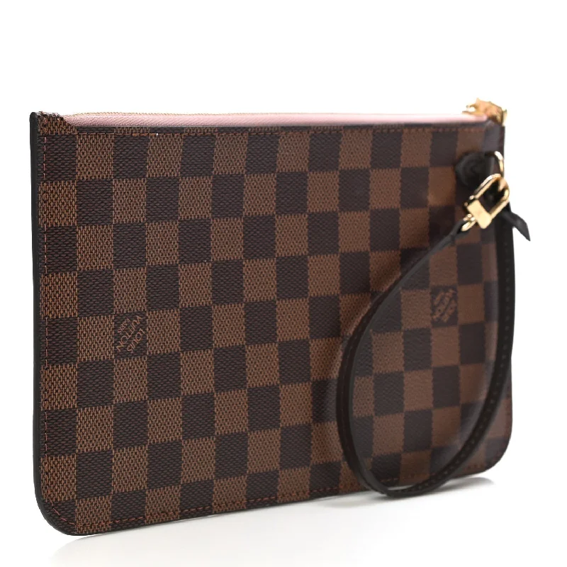 LOUIS VUITTON Damier Ebene Neverfull MM GM Pochette Rose Ballerine