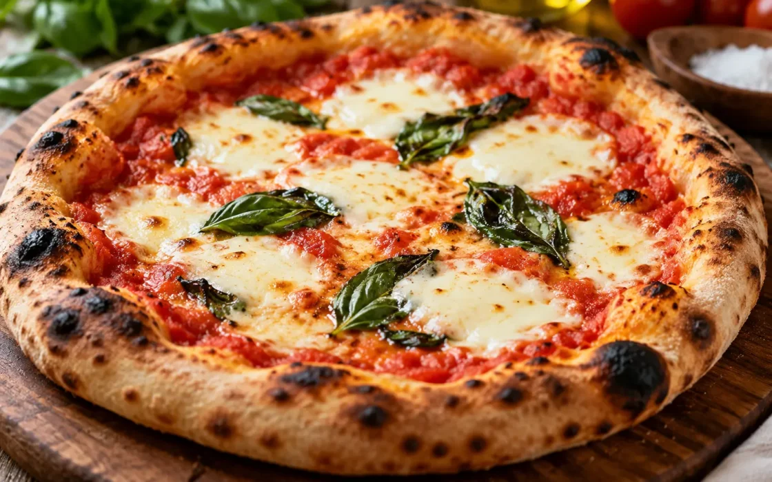 Blistered-Crust Margherita Pizza