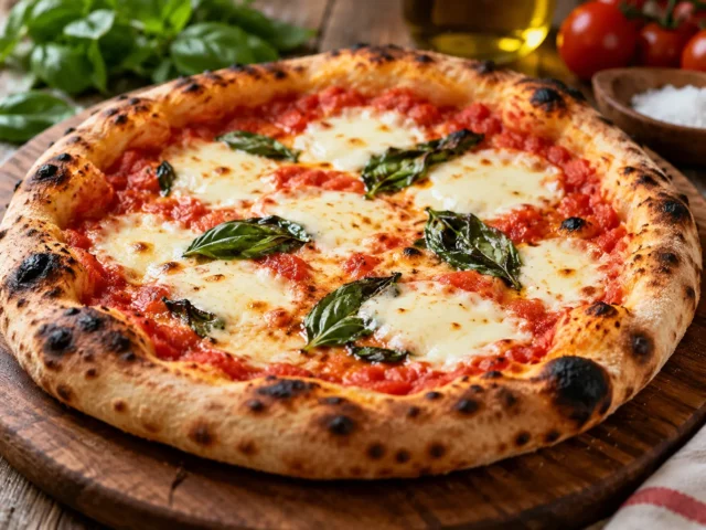 Blistered-Crust Margherita Pizza